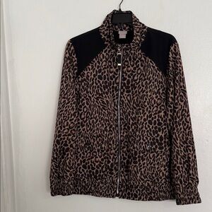 Chico's Animal Print Bomber Jacket with Black Accents